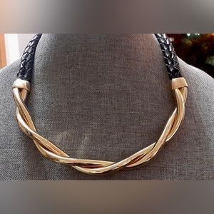 J.CREW STATEMENT GOLD LEATHER BRAIDED NECKLACE